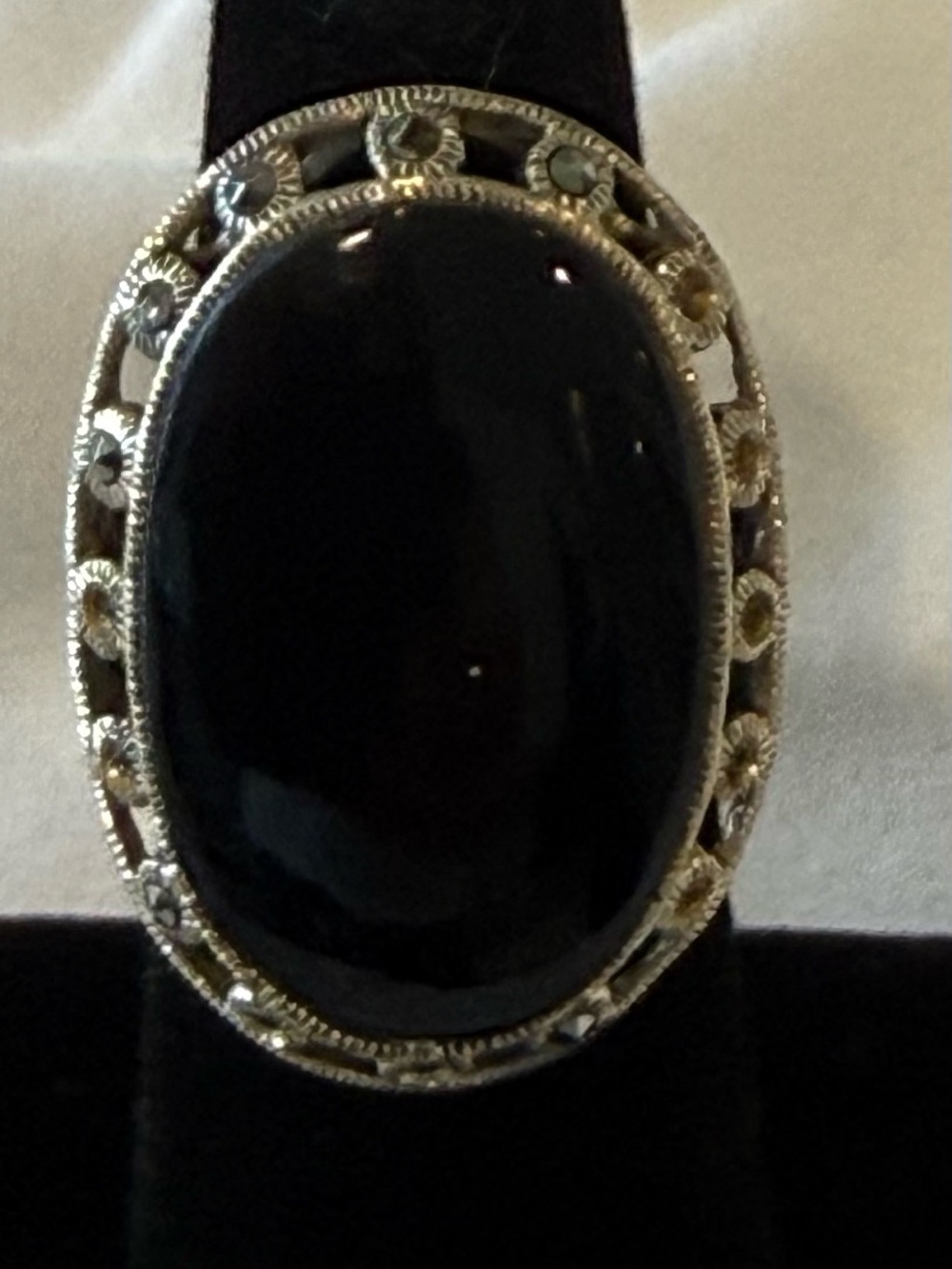 Black Onyx Oval Cocktail Ring - Silver Accent